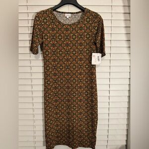 LuLaRoe Black and Orange Patterned Mini Dress